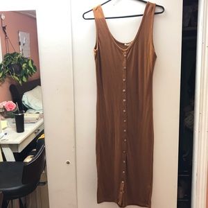 Brown Bodycon Button Up Dress